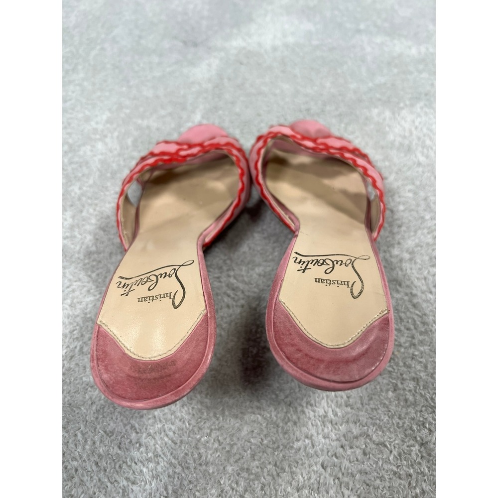 Christian Louboutin Vintage Pink Suede Scalloped Crisscross Rare Red Bottoms 37 - Picture 9 of 10